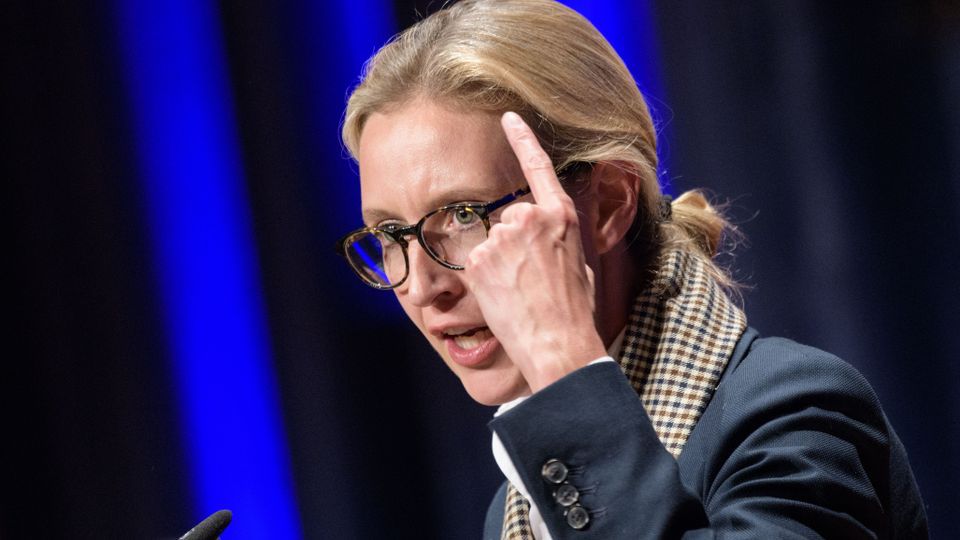 Alice Weidel im Rednerpult im Bundestag