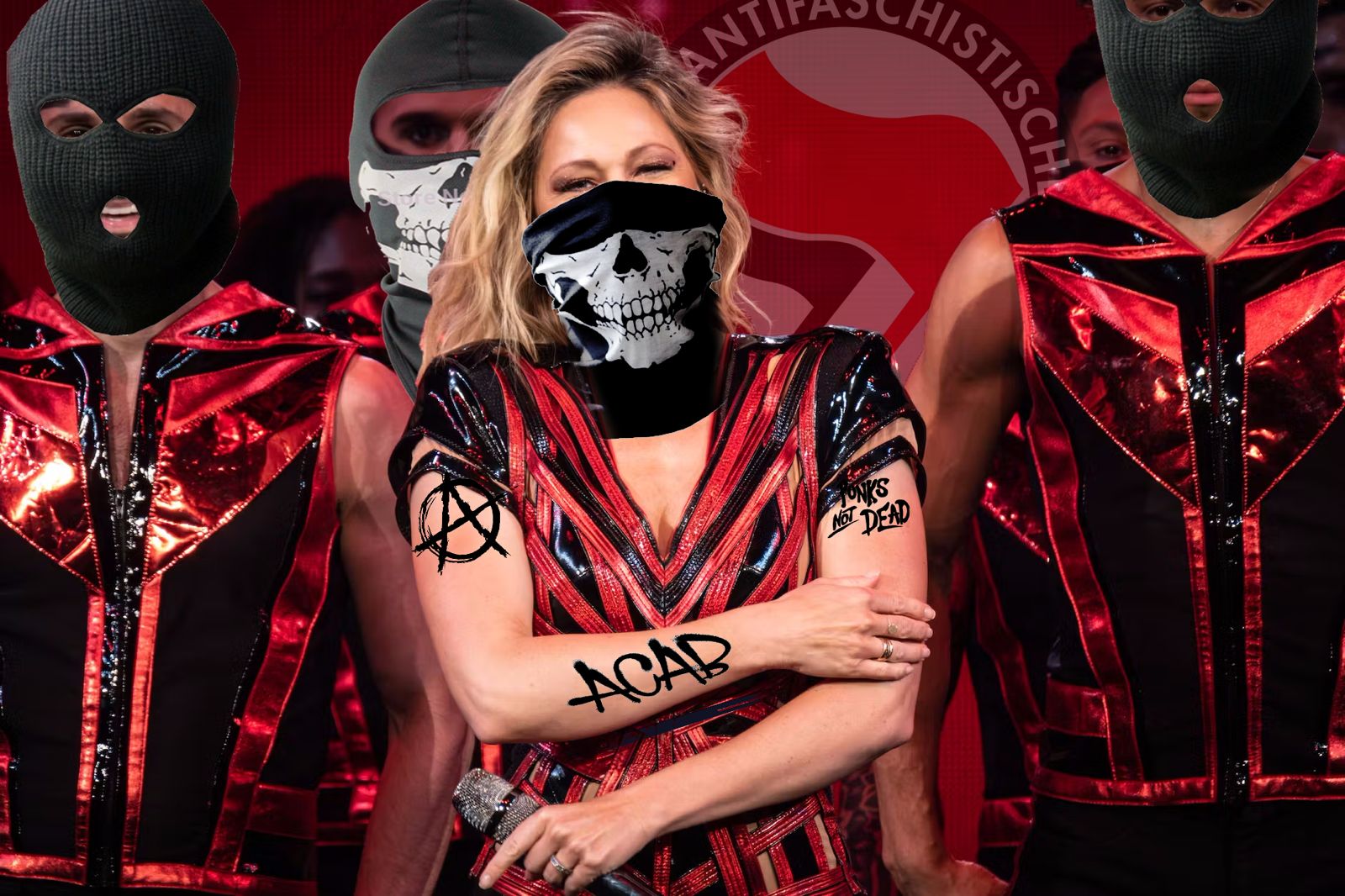 Helene Fischer mit Antifa Tattoos und vermummter Tanzgruppe